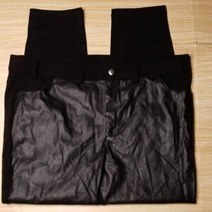 Ellos Womens Plus Black Faux Leather Front Knit Ankle Pants 20